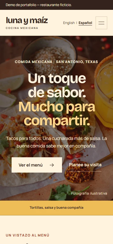 Spanish mobile version of Luna y Maíz
